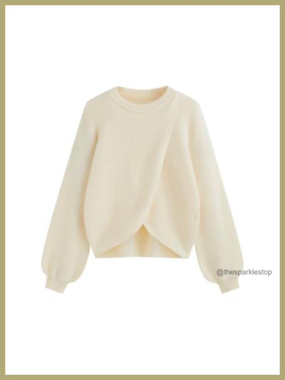 Cropped Sweater Wrap Lantern Sleeve Crewneck Pullover Cozy Fall Winter